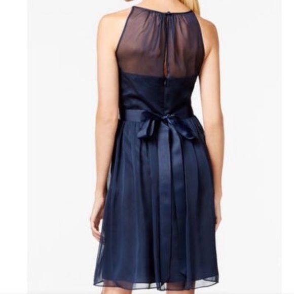 Adrianna Papell Blue Chiffon Beaded Halter Dress. New Without Tags. - Picture 2 of 11